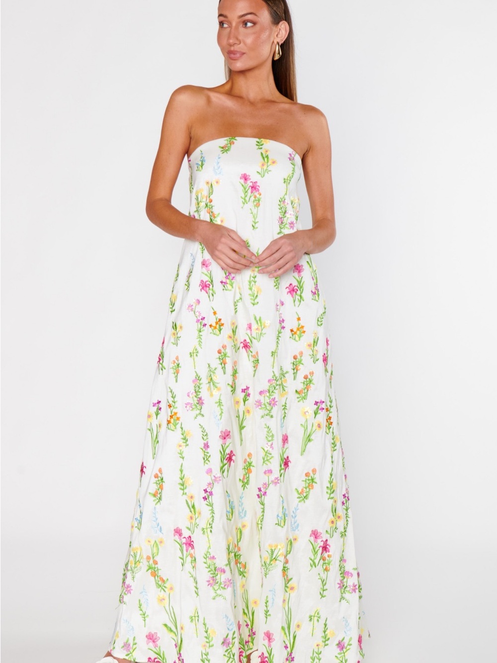 Show Me Your MuMu White Strapless Floral Maxi Dress - Picture 2 of 6